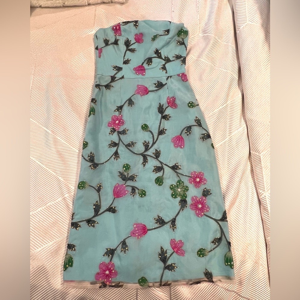 Helen Wang midi strapless dress with embroidery flowers size 2